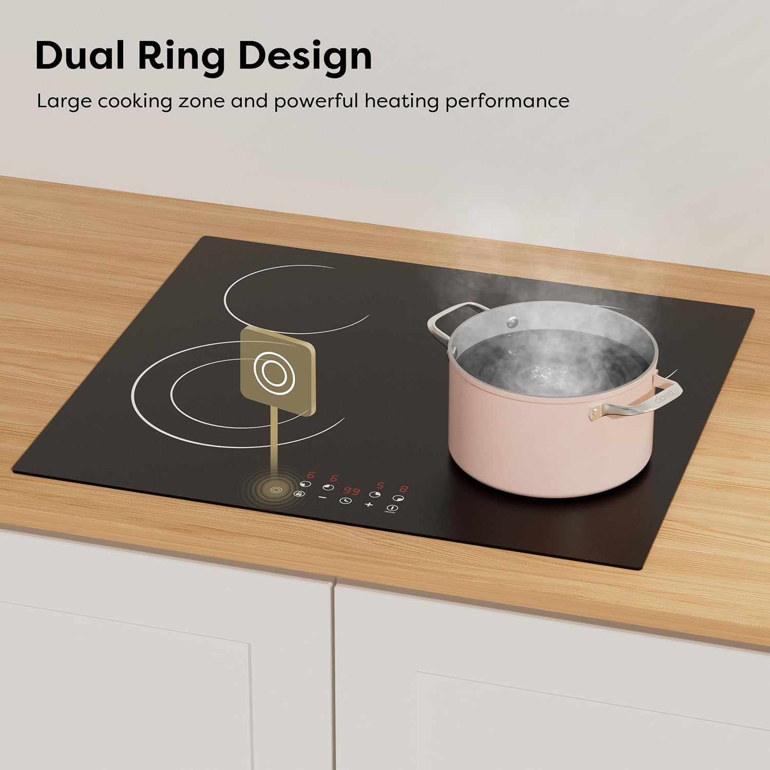 24 Inch Electric Cooktop 4 Burners 6600W Dual Heating Ring | Built-In Ceramic Radiant Stove Top, 220-240V Hard Wire (No Plug), Touch Control, Child Lock & Multiple Safety Protection