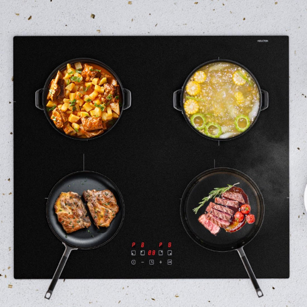 60Cm Built-In Induction Hob 4 Burners Ceramic with Boost & Timer | 9 Power Levels, 99Min Timer with Auto-Off, Child Lock, Residual Heat Indicator, Hardwired, Plug Not Included