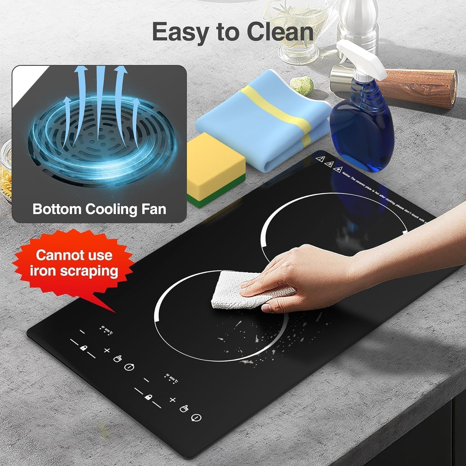 Double Induction Hob, 3000W Portable Induction Hob, Built-In Induction Cooker with LED Touch Display, 9 Power Level, 120 Mins Timer & Safety Lock, 220~240V, Black