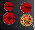 24 Inch Electric Cooktop 4 Burners 6400W Dual Heating Ring | Built-In Ceramic Radiant Stove Top with 9 Heat Levels & 99Min Timer, 220-240V Hard Wire (No Plug), Touch Control, Child Lock