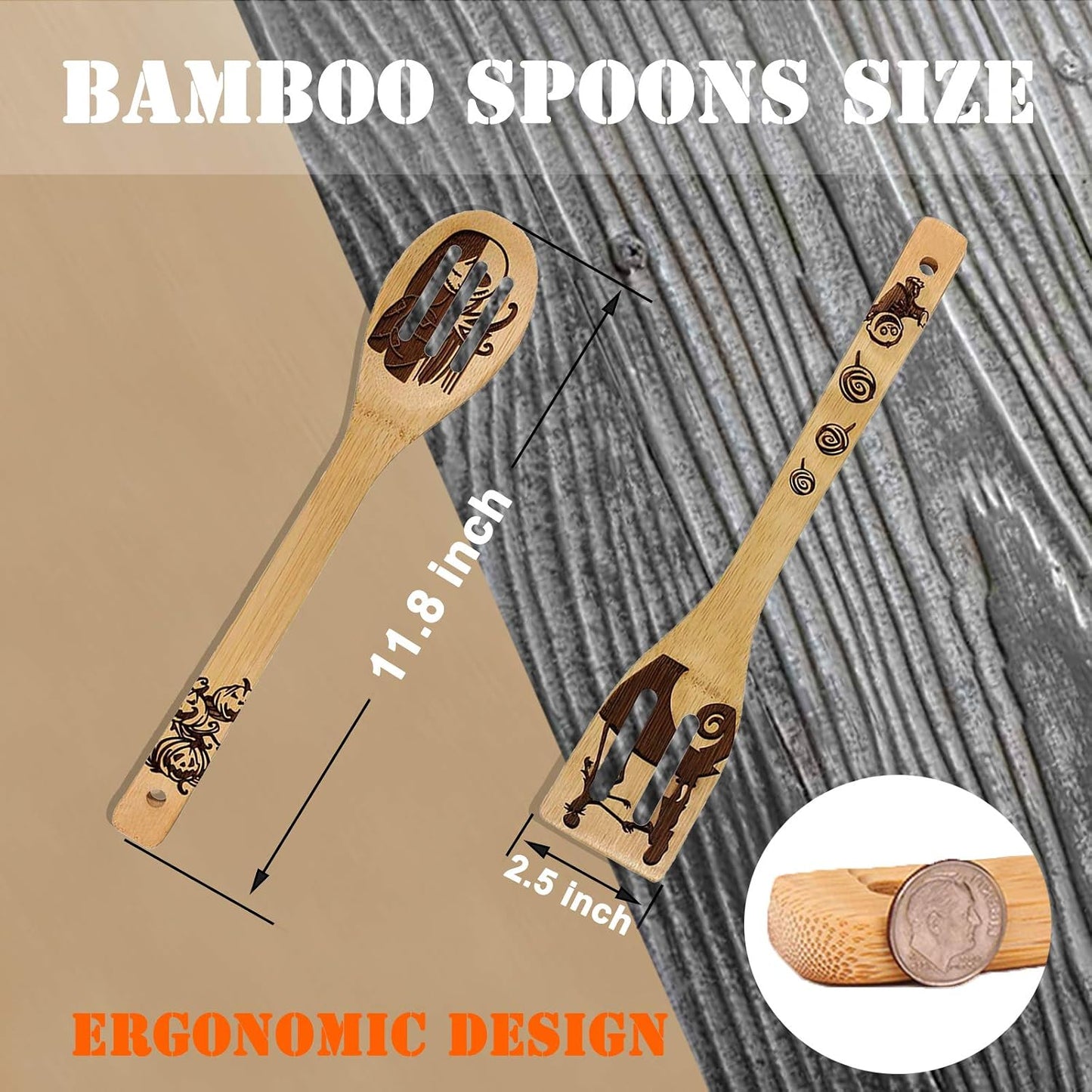 Nightmare Before Christmas Themed Wooden Cooking Spoons Set - 5-Piece Halloween Kitchen Utensils Collection
