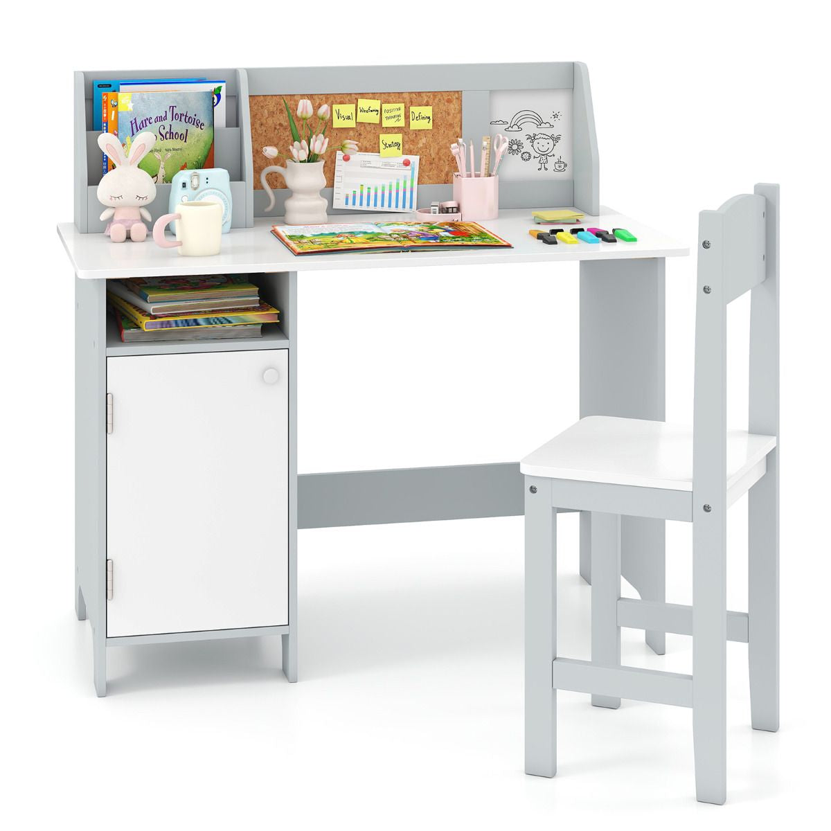 Kids Table and Chair Set with Hutch and Cabinet