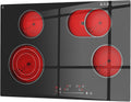 30 Inch Electric Cooktop 4 Burner Built-In Stove Touch Control, Hard Wire | 7200W Radiant Electric Stove, Ceramic Glass, 9 Level Power, 99 Min Timer, Safety Lock, 220-240V, for Family Party, Festival