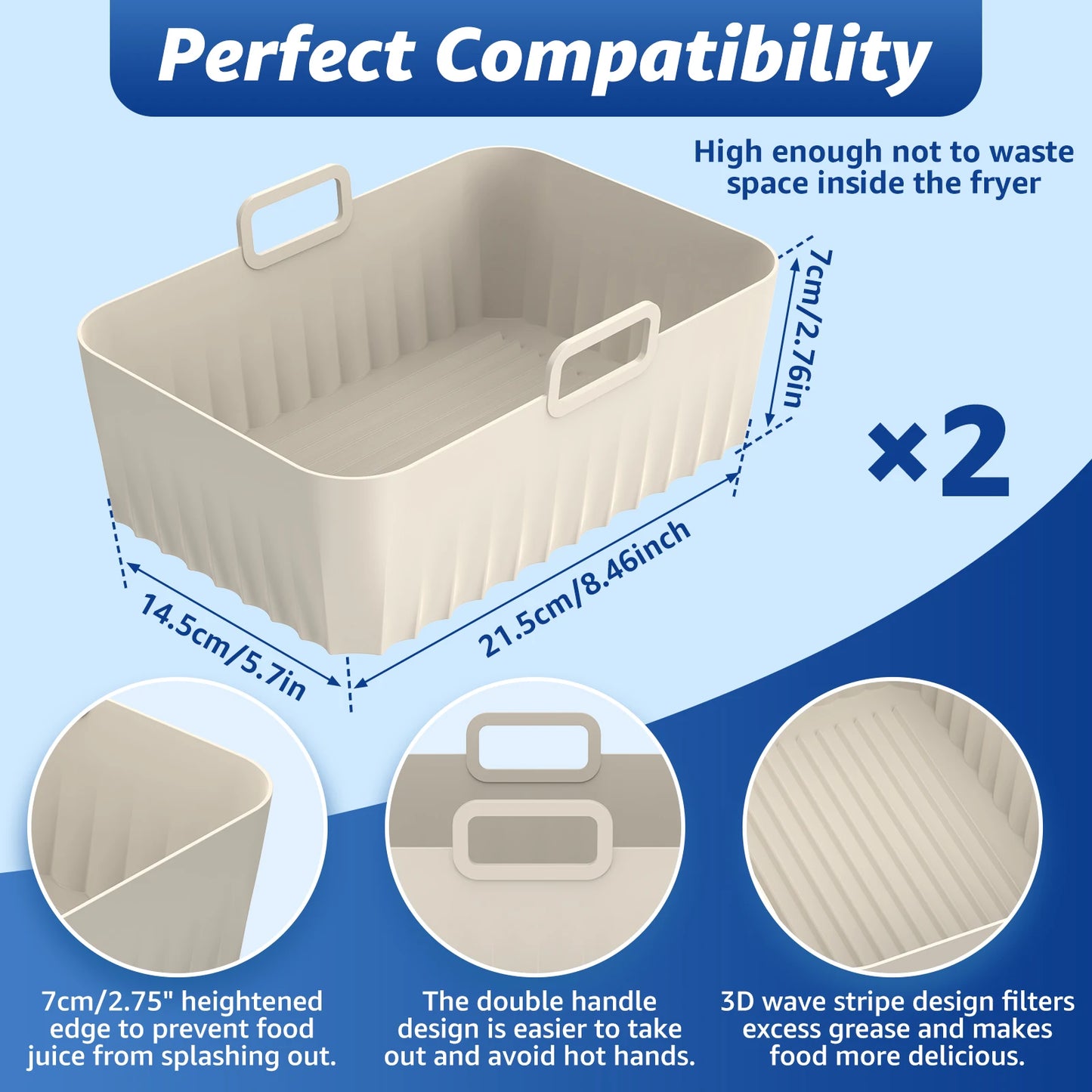 2Pcs Air Fryer Silicone Pot Air Fryer Liner Heat Resistant Air Fryer Silicone Basket Rectangle Baking Pan for Oven Microwave