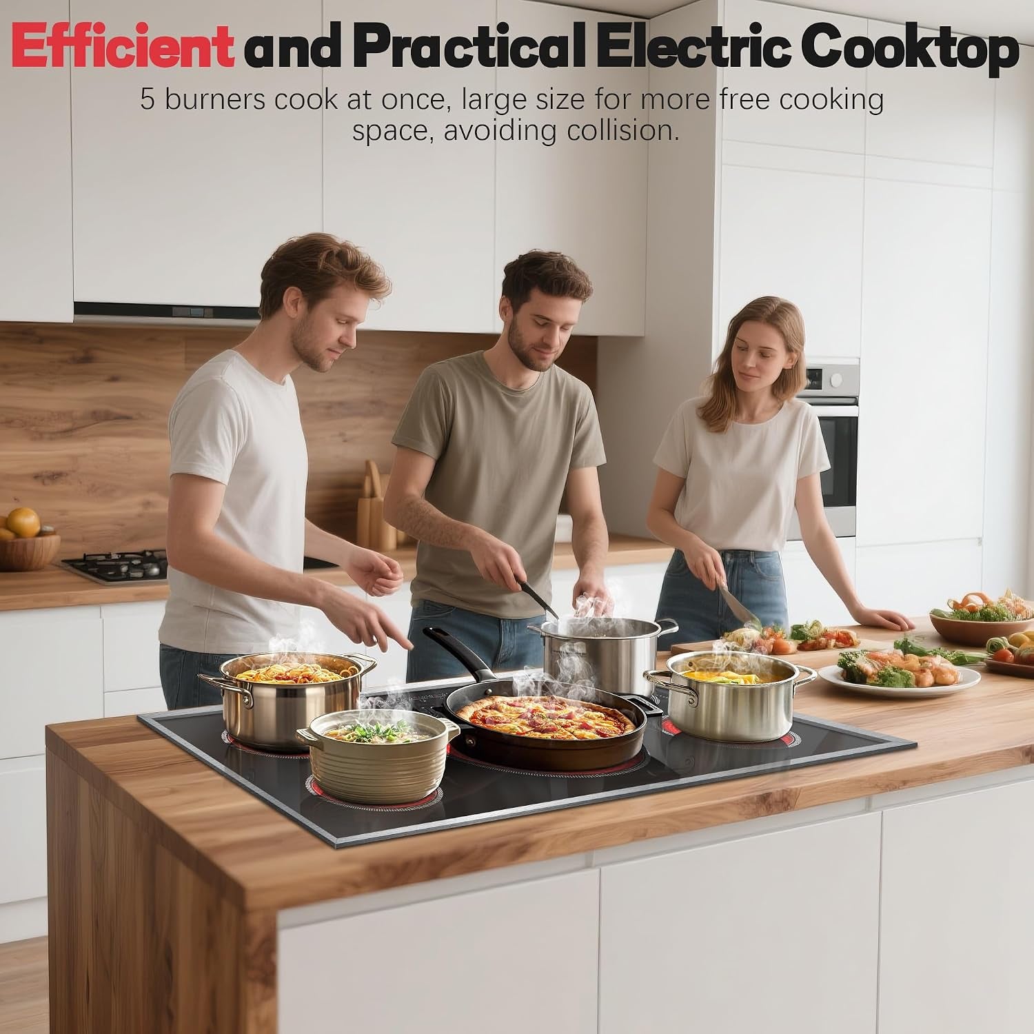 36 Inch Electric Cooktop, 5 Burner Stove Top Touch Control,220-240V | 36" Glass Ceramic Stove Top, 9600W, BBQ & Flexible Zone, Child Lock, Timer, Overheat Protection,220-240V Hard Wired (No Plug)