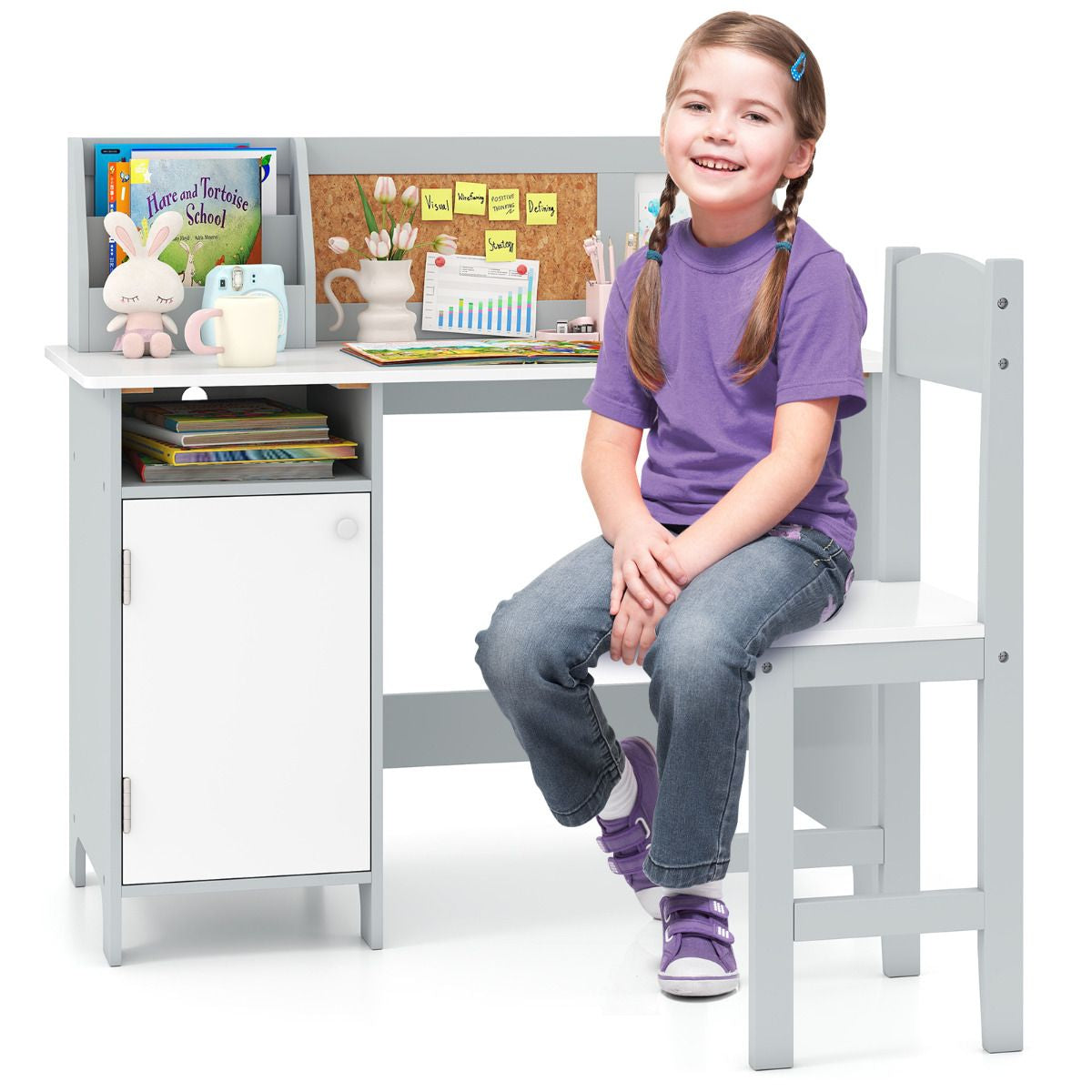 Kids Table and Chair Set with Hutch and Cabinet