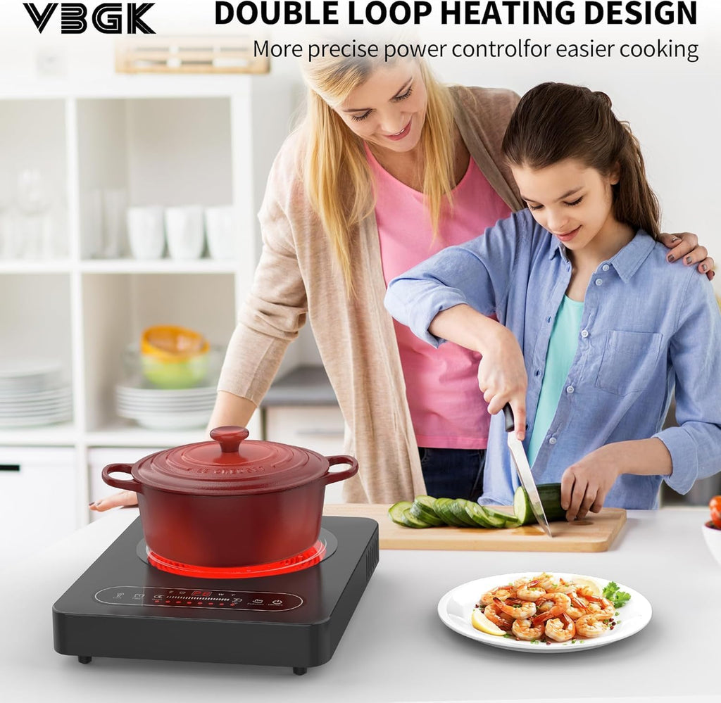 Portable Ceramic Hob, Pulg in Electric Hob, Portable Electric Hob with Digital LED Touch Controls, 8 Power Levels up to 2000W, 99 Mins Timer, 220-240V Cooktops with Plug