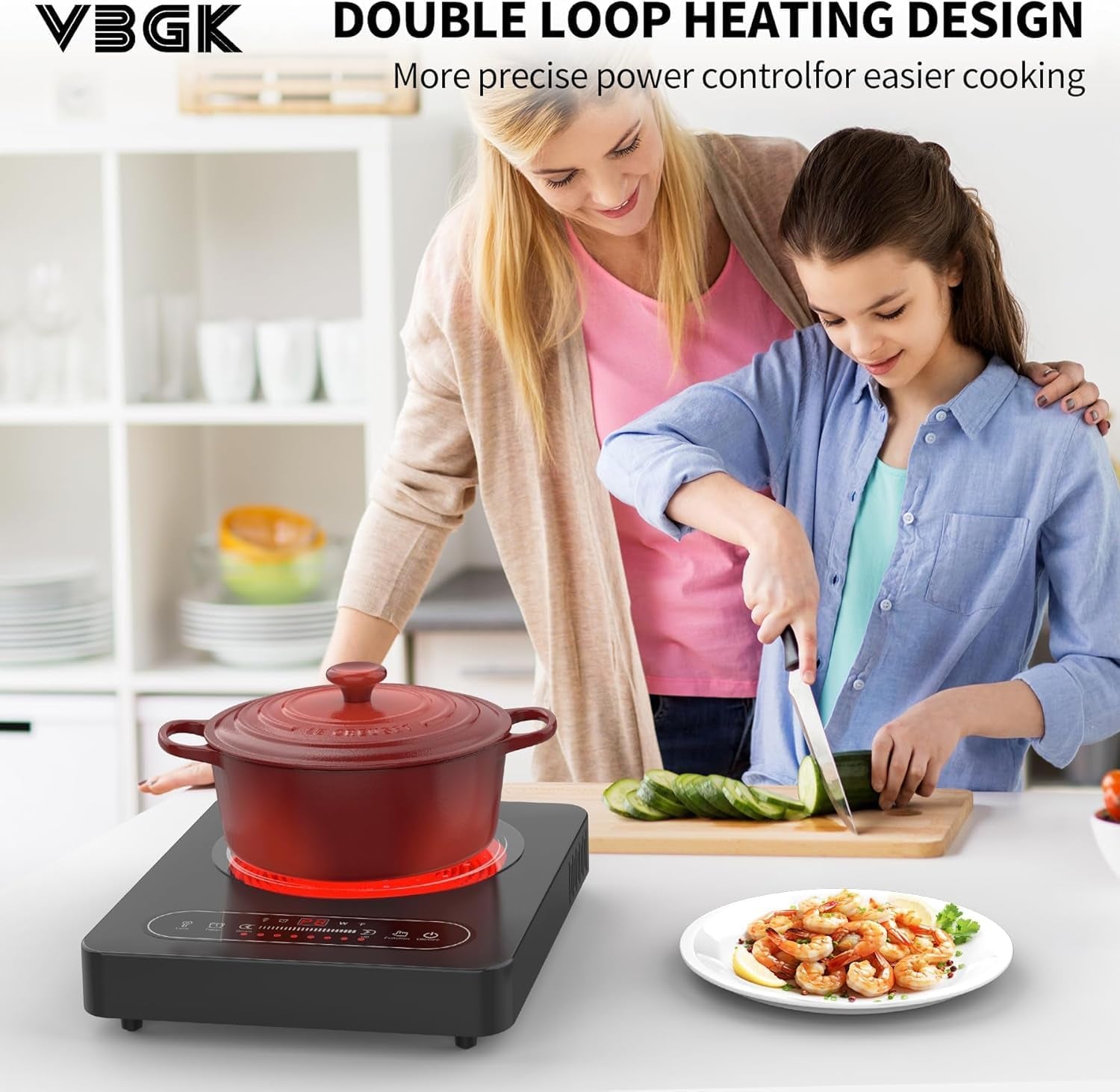 Portable Ceramic Hob, Pulg in Electric Hob, Portable Electric Hob with Digital LED Touch Controls, 8 Power Levels up to 2000W, 99 Mins Timer, 220-240V Cooktops with Plug