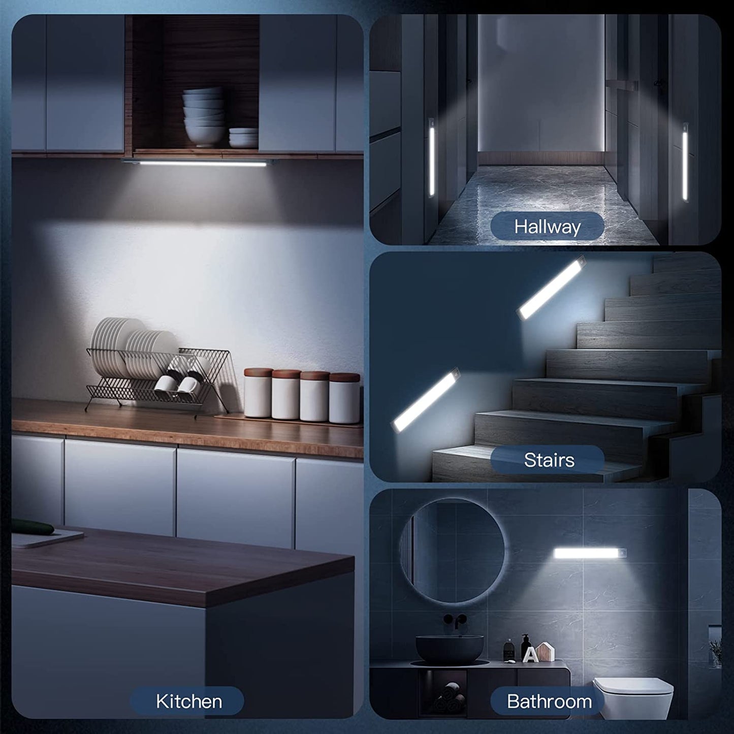 10-Inch Rechargeable Motion Sensor Under Cabinet Lighting - 2 Pack, 5-Level Dimmable Magnetic Wireless Lights for Indoor Use in Kitchen and Stairs