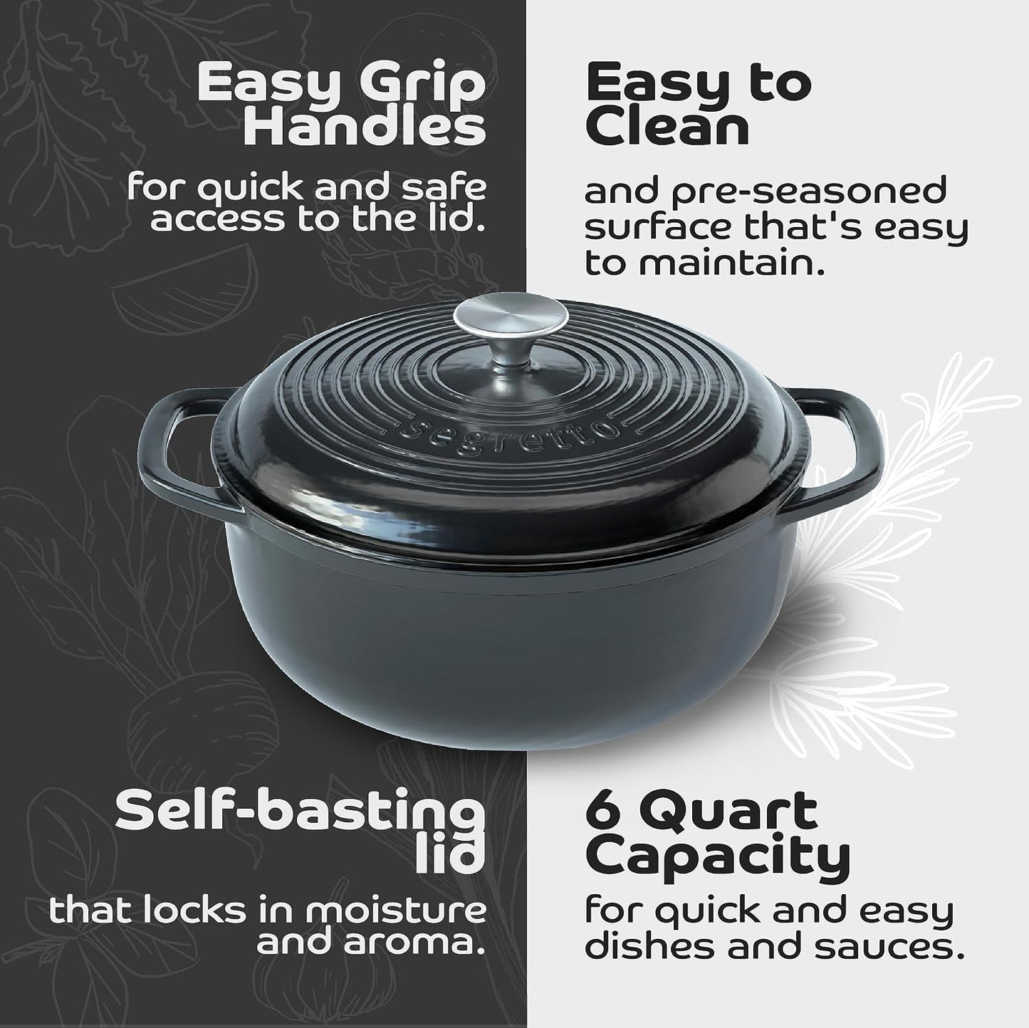 6-Quart Black Enameled Cast Iron Dutch Oven