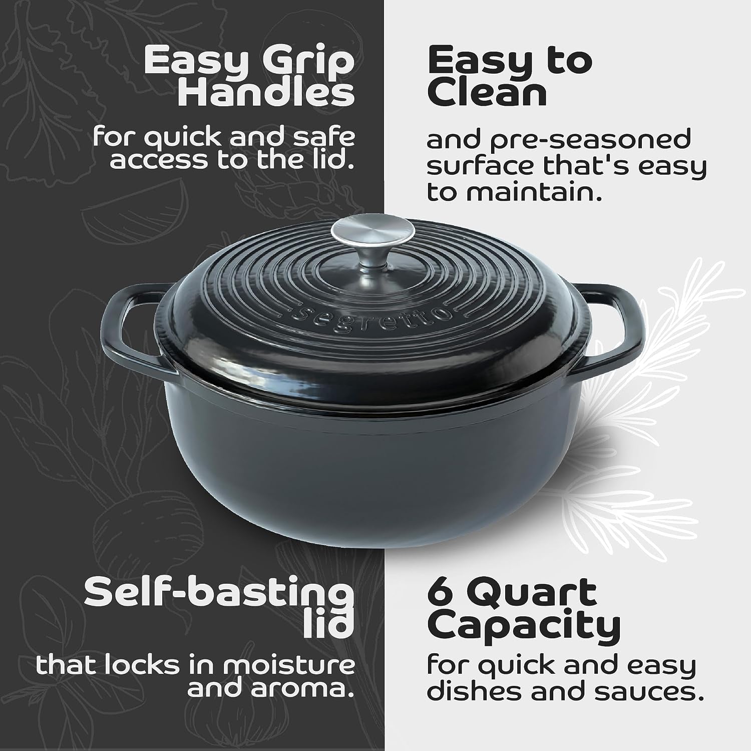 6-Quart Black Enameled Cast Iron Dutch Oven