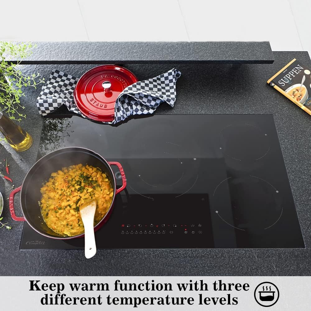 77Cm Ceramic Hob, Built-In Black Glass Electric Cookers Hob, Touch Control Cooktop with Timer and Child Lock Function(Black Built-In)