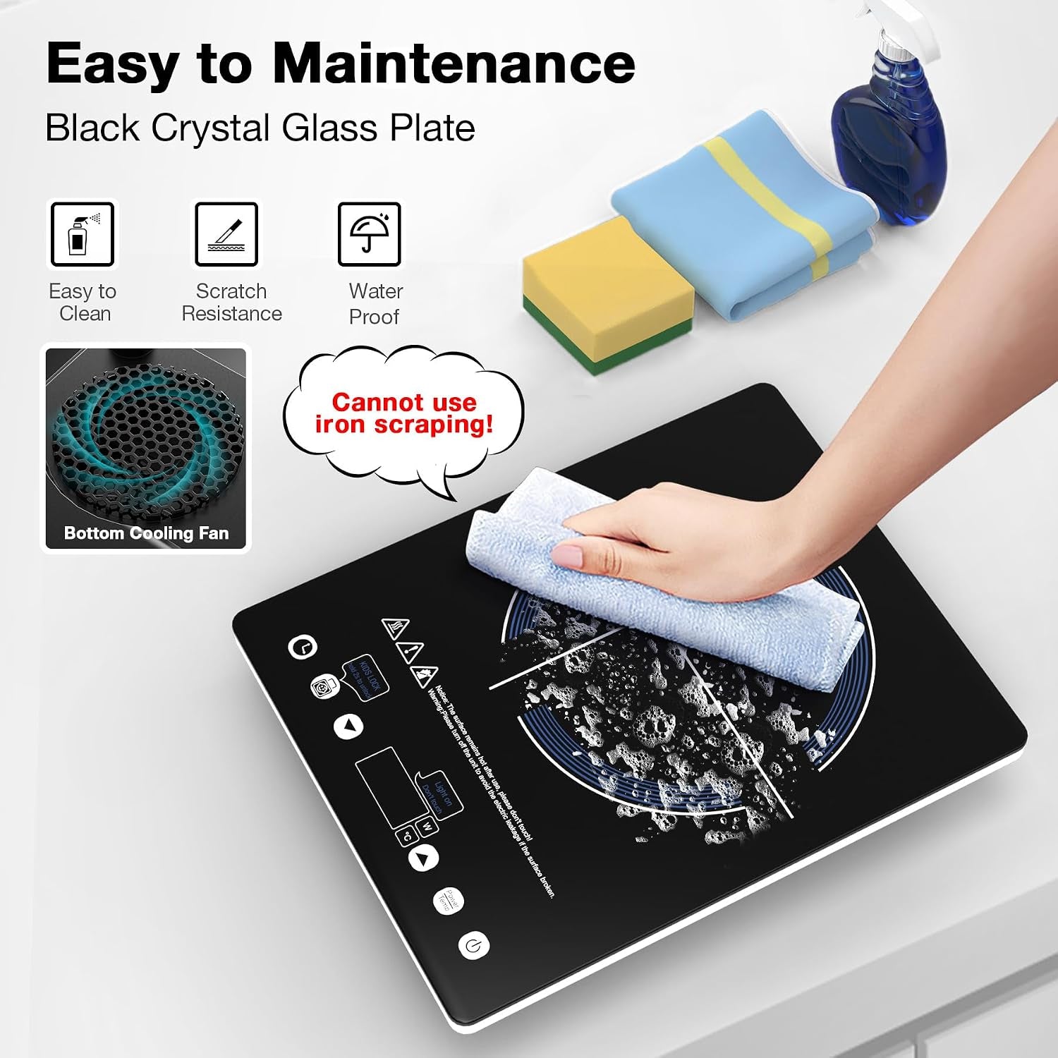 Portable Ceramic Hob 2000W, Pulg in Electric Ceramic Hob, Single Electric Hob with 4-Hour Timer, 10 Power Levels, Safety Lock & Sensor Touch, Residual Heat Remind, 220V-240V