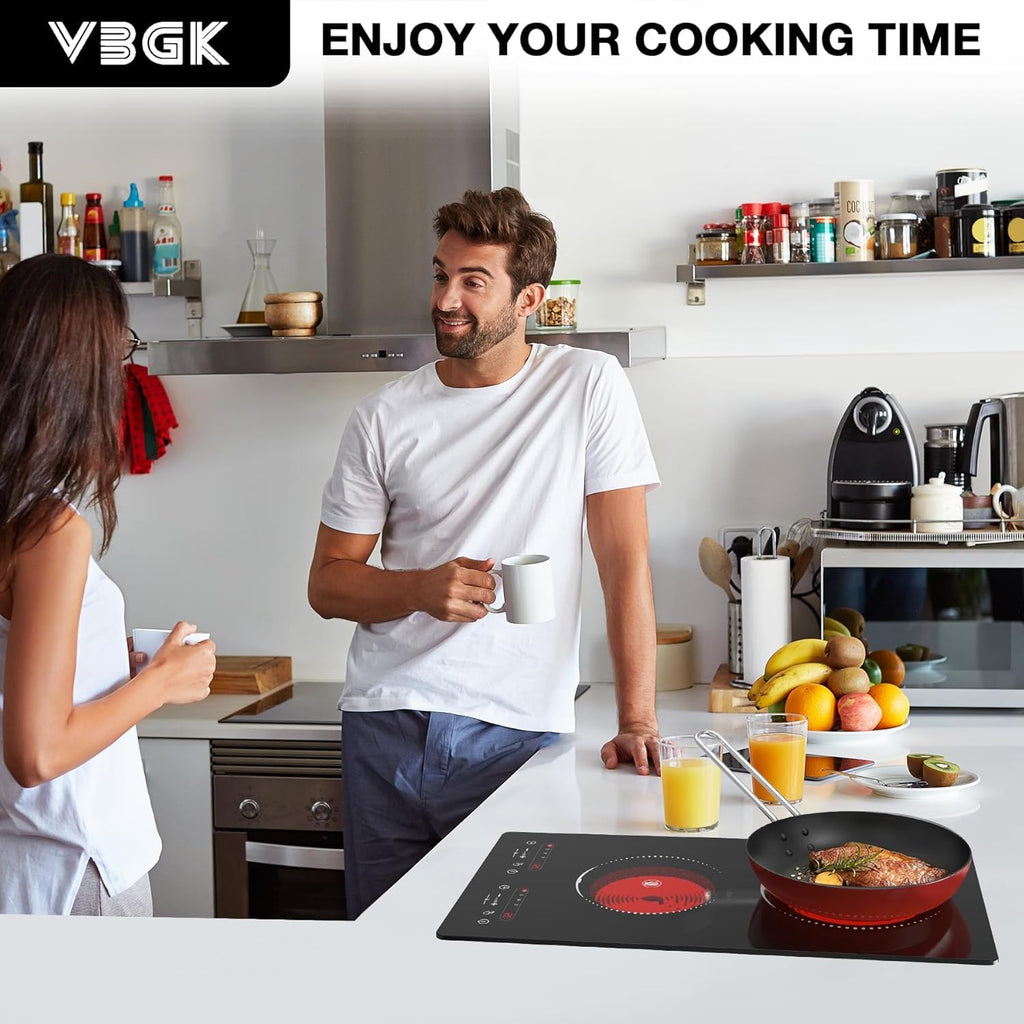 Double Ceramic Hob 3000W, Plug in 2 Ring Electric Hob with LCD Touch Control, Electric Cooktop with Safety Lock & Timer, 9 Power Levels, Built-In and Countertop 220V-240V