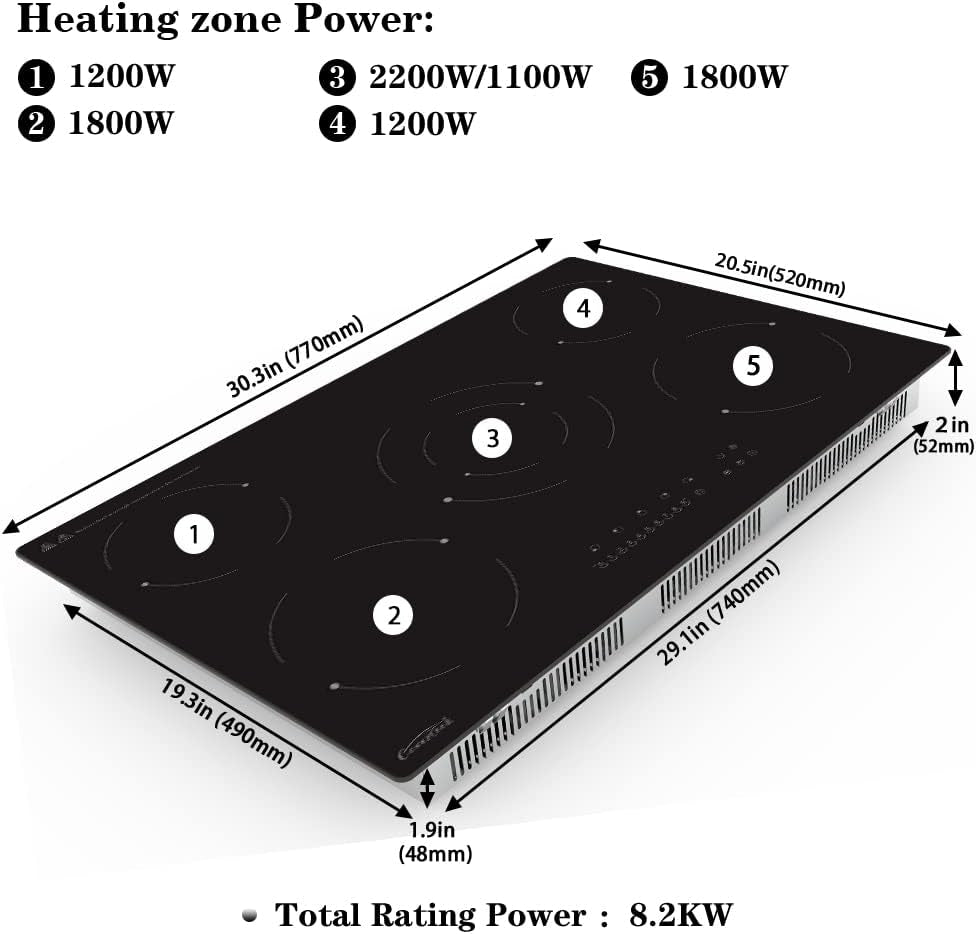 77Cm Ceramic Hob, Built-In Black Glass Electric Cookers Hob, Touch Control Cooktop with Timer and Child Lock Function(Black Built-In)