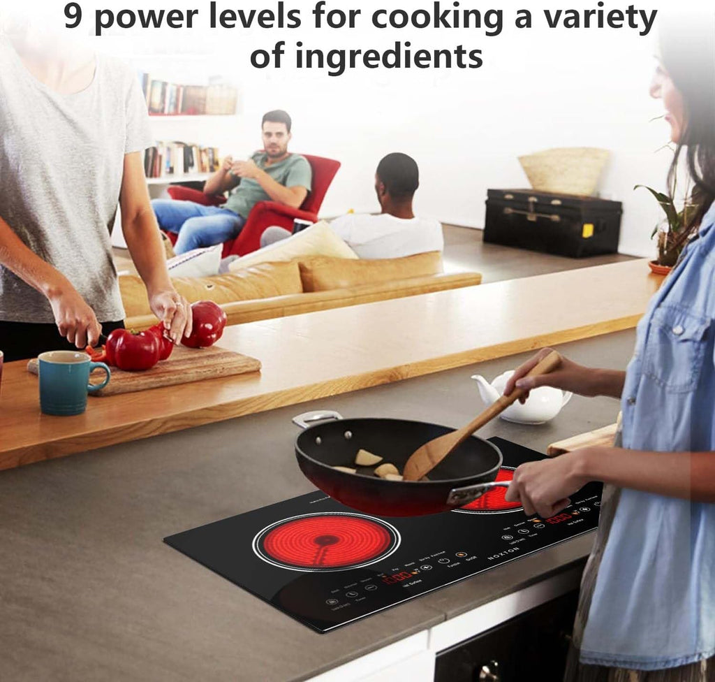 2 Burners Electric Cooktop 110V, 24" Built-In & Countertop Stove | Two Burner Radiant Ceramic Cooktop, Child Safety Lock, Timer, Touch Sensor Control, Portable 110V Plug-In Cooktop