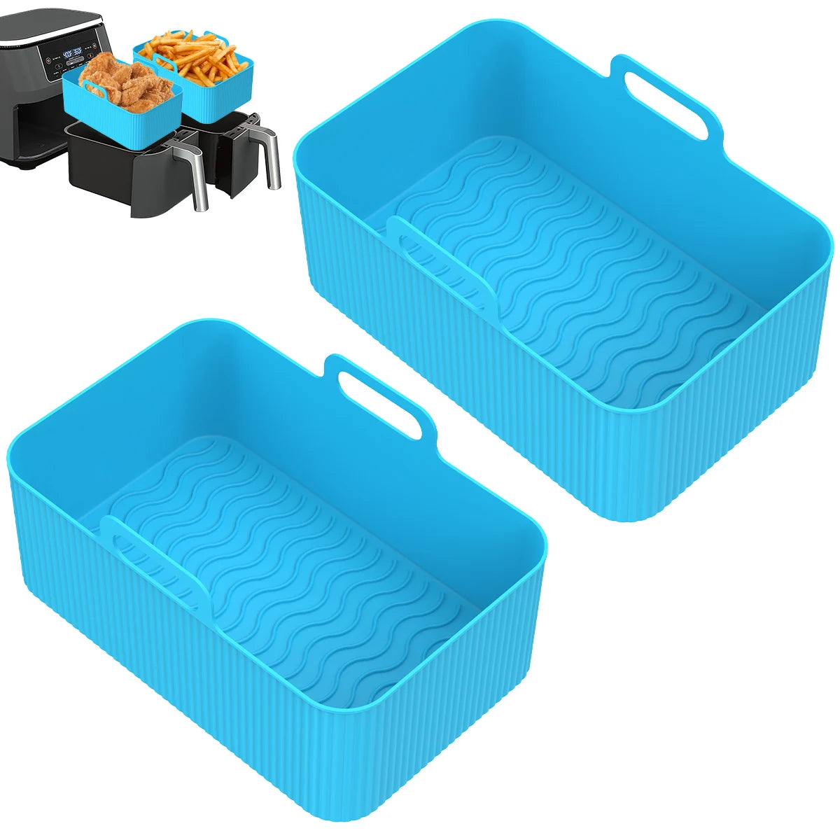 2Pcs Air Fryer Silicone Pot Air Fryer Liner Heat Resistant Air Fryer Silicone Basket Rectangle Baking Pan for Oven Microwave