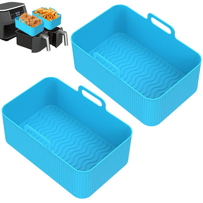 2Pcs Air Fryer Silicone Pot Air Fryer Liner Heat Resistant Air Fryer Silicone Basket Rectangle Baking Pan for Oven Microwave