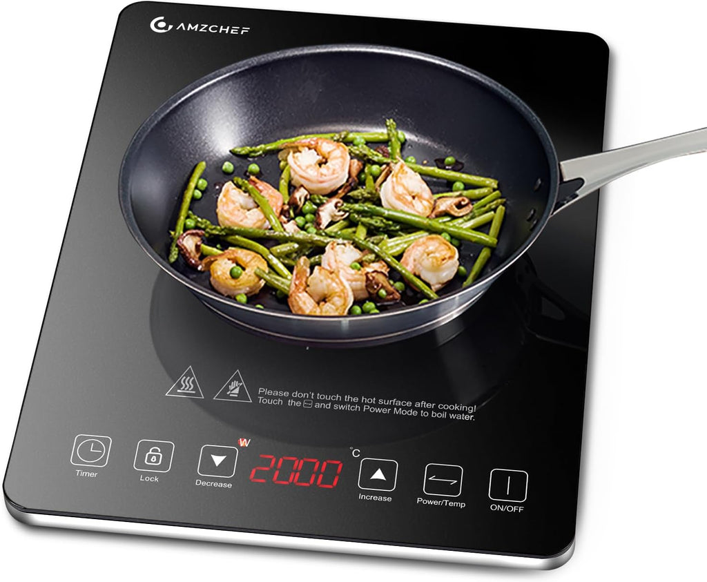 Single Induction Cooker, Ultra-Thin Induction Hob with Fashion Look, 20-Level Power and Temperature Control, Black Frosted Glass Panel, Touch Sensor, 3-Hour Timer, Safety Lock