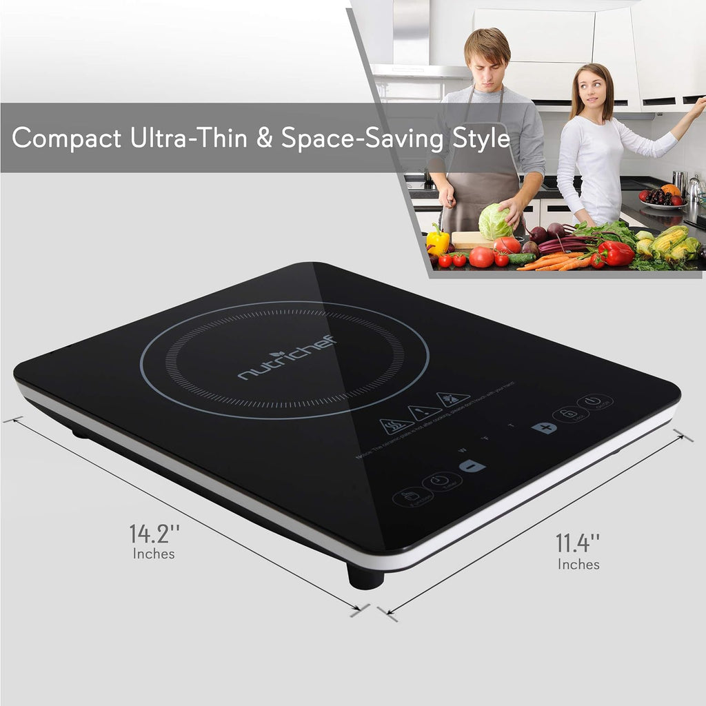 Electric Induction Cooktop - Upgraded Tech Single Digital Portable Countertop Stove Burner, Kids Safety Lock - Made for Magnetic & Cast Iron Pots - 120V (PKSTIND24)