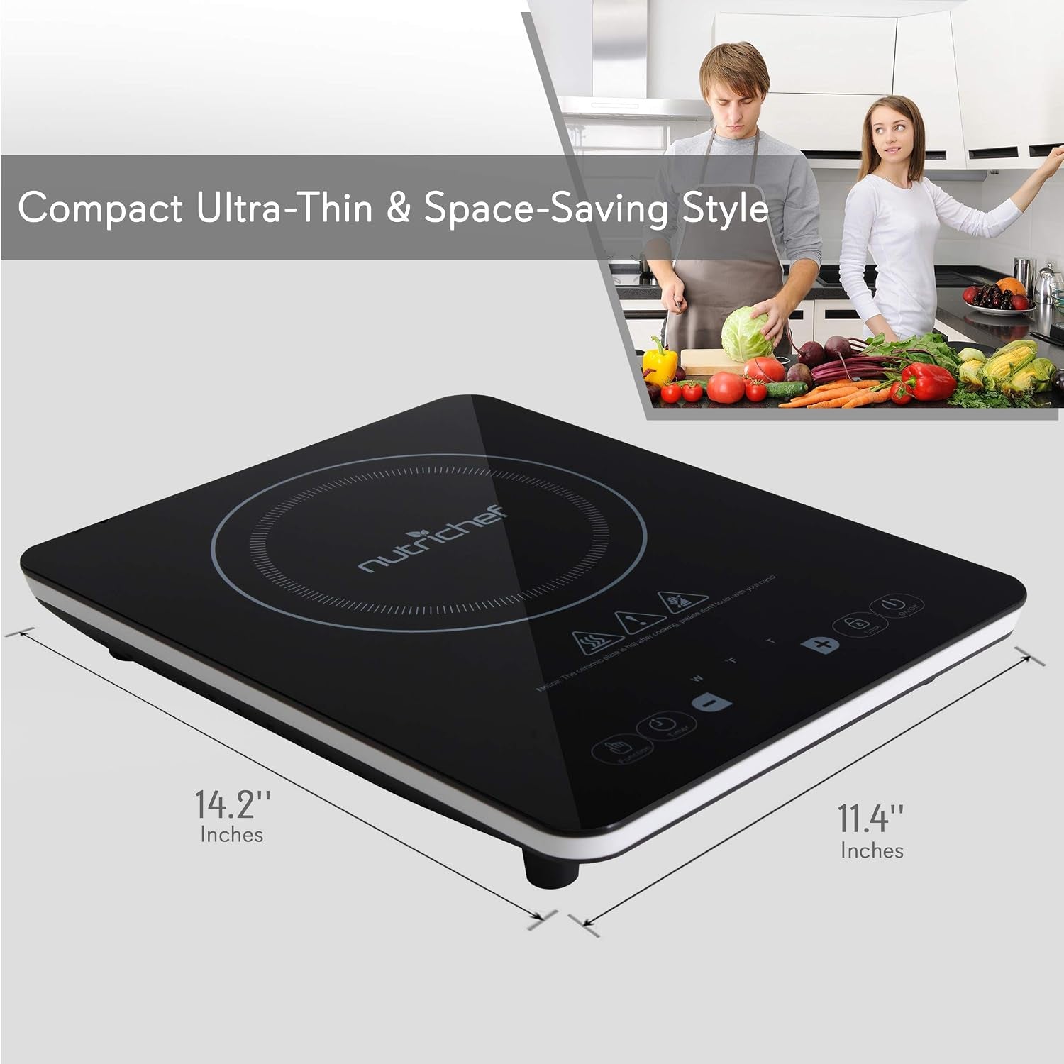 Electric Induction Cooktop - Upgraded Tech Single Digital Portable Countertop Stove Burner, Kids Safety Lock - Made for Magnetic & Cast Iron Pots - 120V (PKSTIND24)