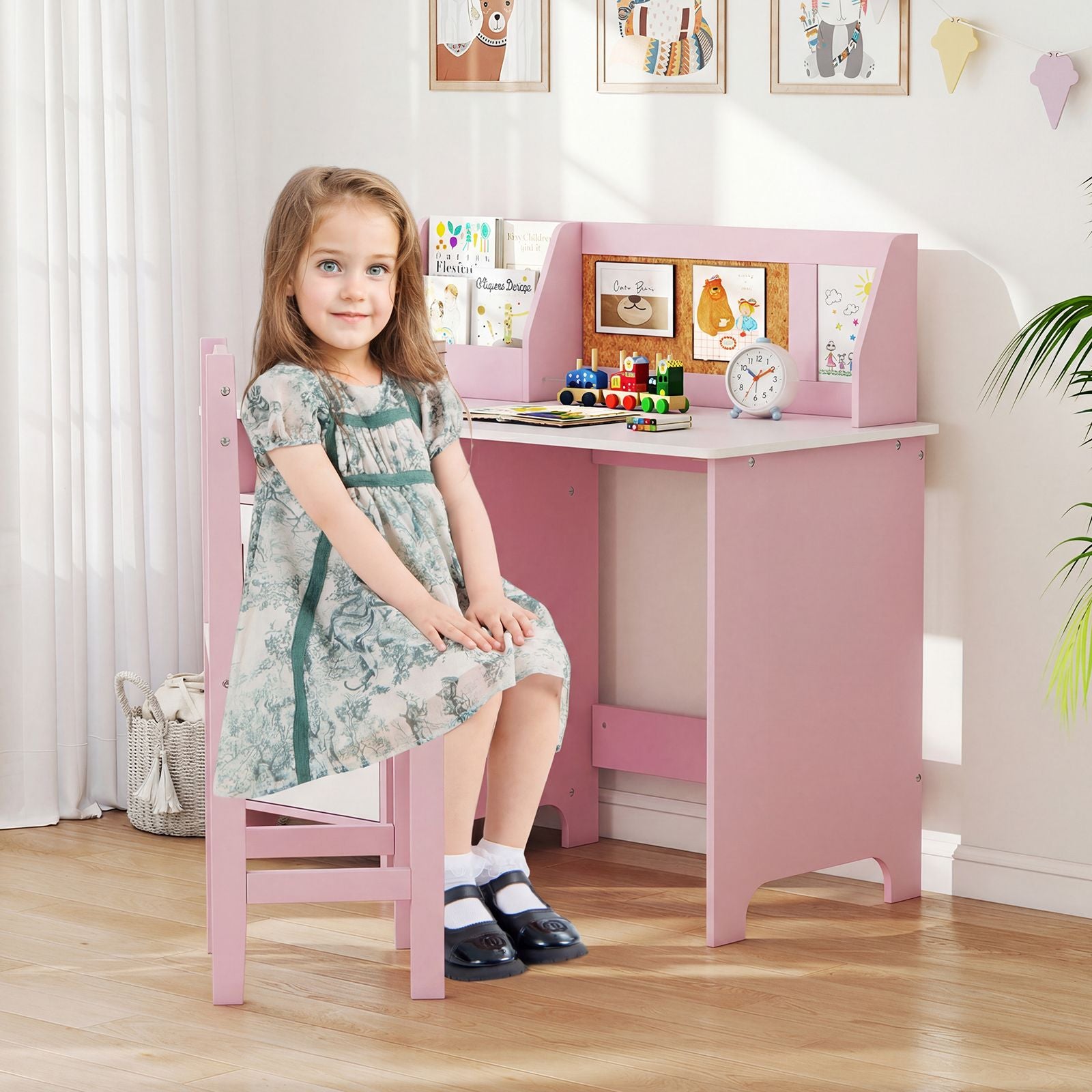 Kids Table and Chair Set with Hutch and Cabinet