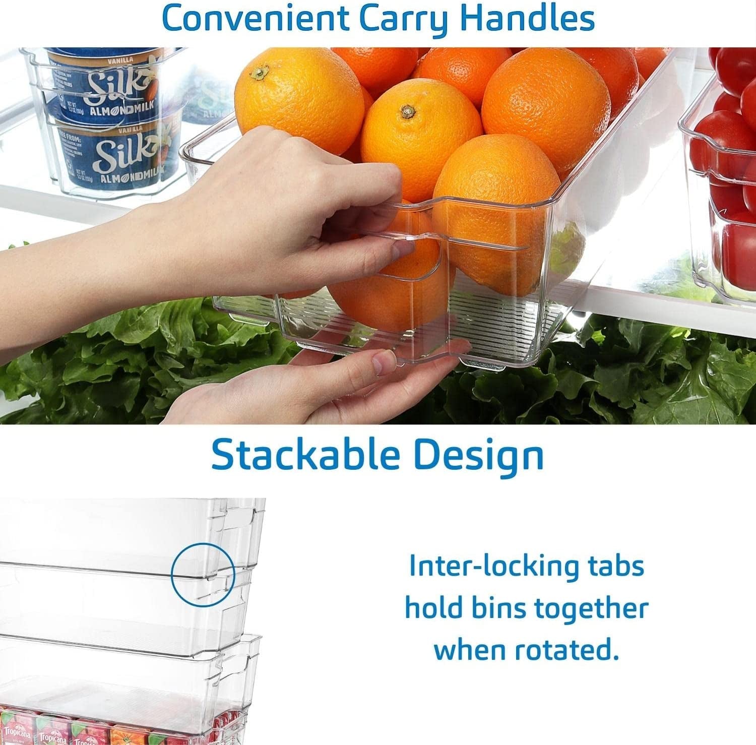 14-Piece Stackable Refrigerator Organizer Set - Clear Acrylic Bins for Efficient Fridge and Freezer Storage (VDS-SB-BIN-14SET)