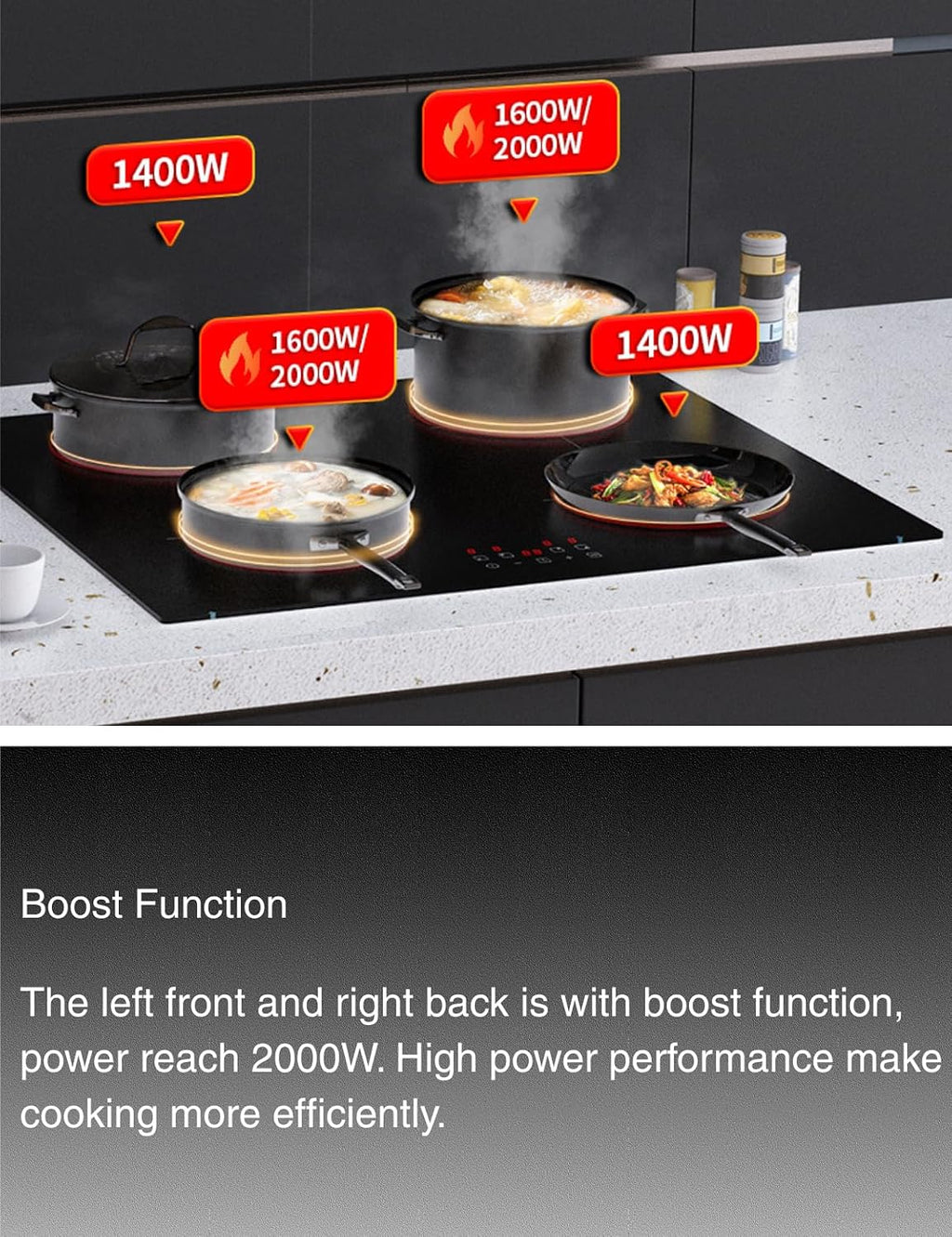 60Cm Built-In Induction Hob 4 Burners Ceramic with Boost & Timer | 9 Power Levels, 99Min Timer with Auto-Off, Child Lock, Residual Heat Indicator, Hardwired, Plug Not Included