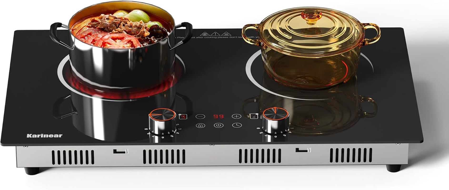 Electric Cooktop 2 Burner, 110V Electri Stove Top, Knob Control | 2000W 110V Outlet Plug-In Electric Hot Plate, Countertop or Built-In Install, Timer, Safety Lock, 9 Power Level, 24 Inch