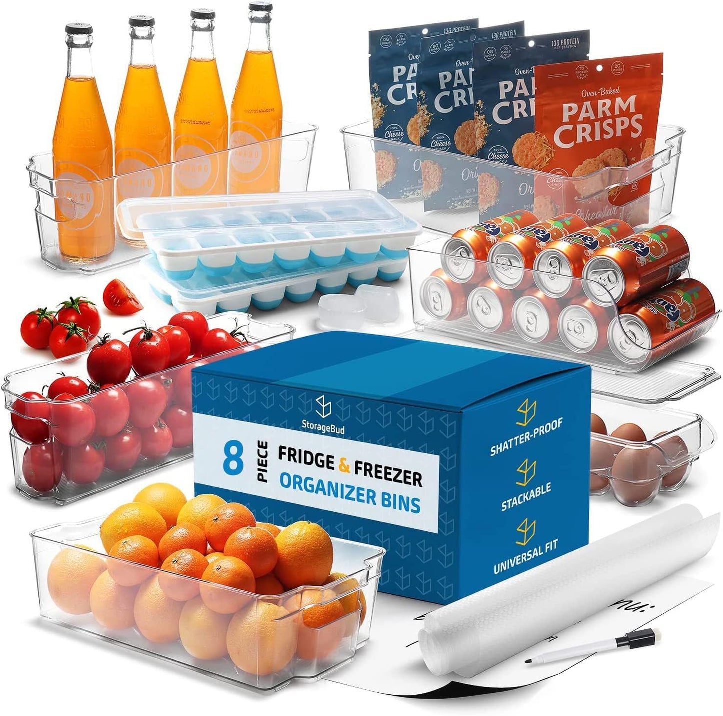 14-Piece Stackable Refrigerator Organizer Set - Clear Acrylic Bins for Efficient Fridge and Freezer Storage (VDS-SB-BIN-14SET)