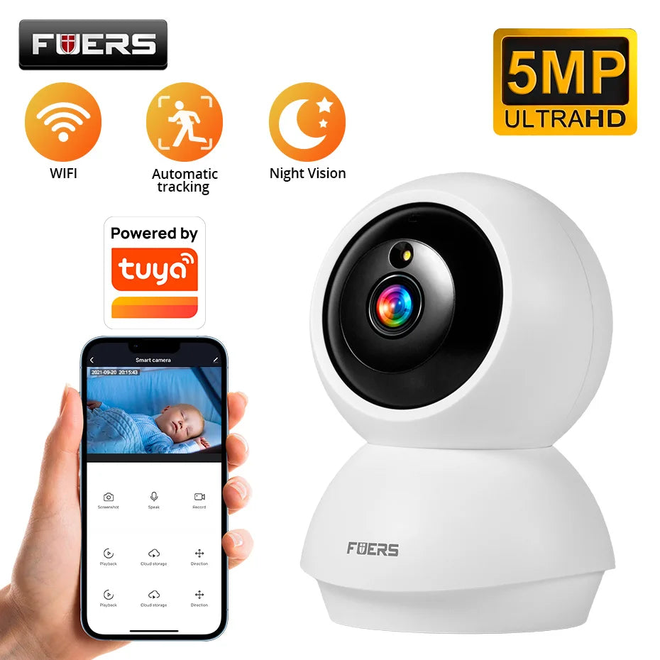 5MP Wifi Camera Works with Tuya Smart Home Indoor Wireless IP Surveillance Camera Automatic Tracking Security Baby Monitor