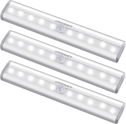 Indoor Motion Sensor Lights - Battery Operated Magnetic Under Cabinet Night Lights (Cool White, 2 Pack)