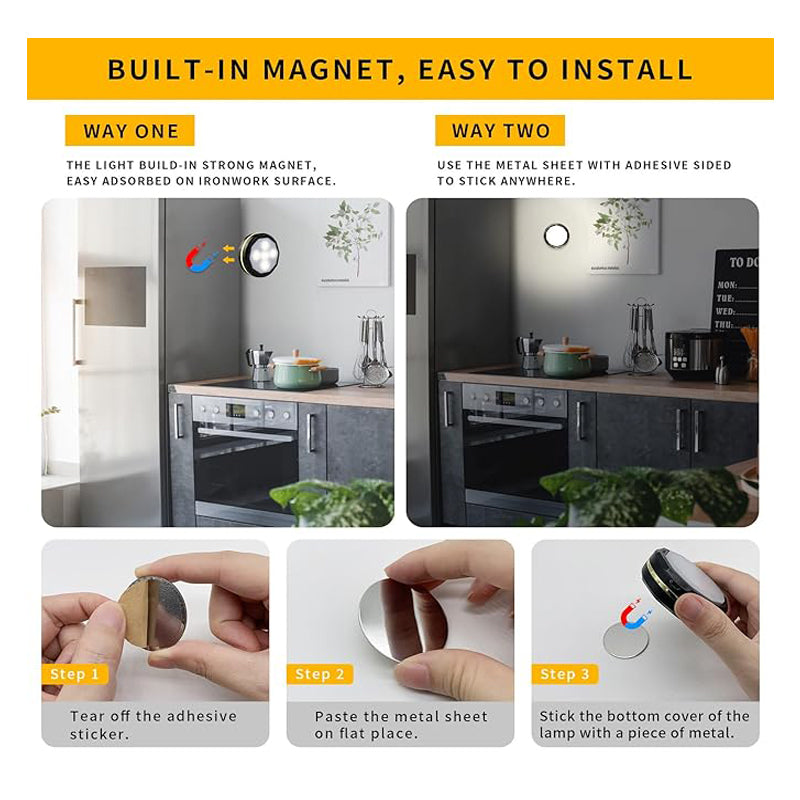 3 Pcs Motion Sensor Lights Indoor, under Cabinet Light Rechargeable, Wireless LED Closet Lights Night Light