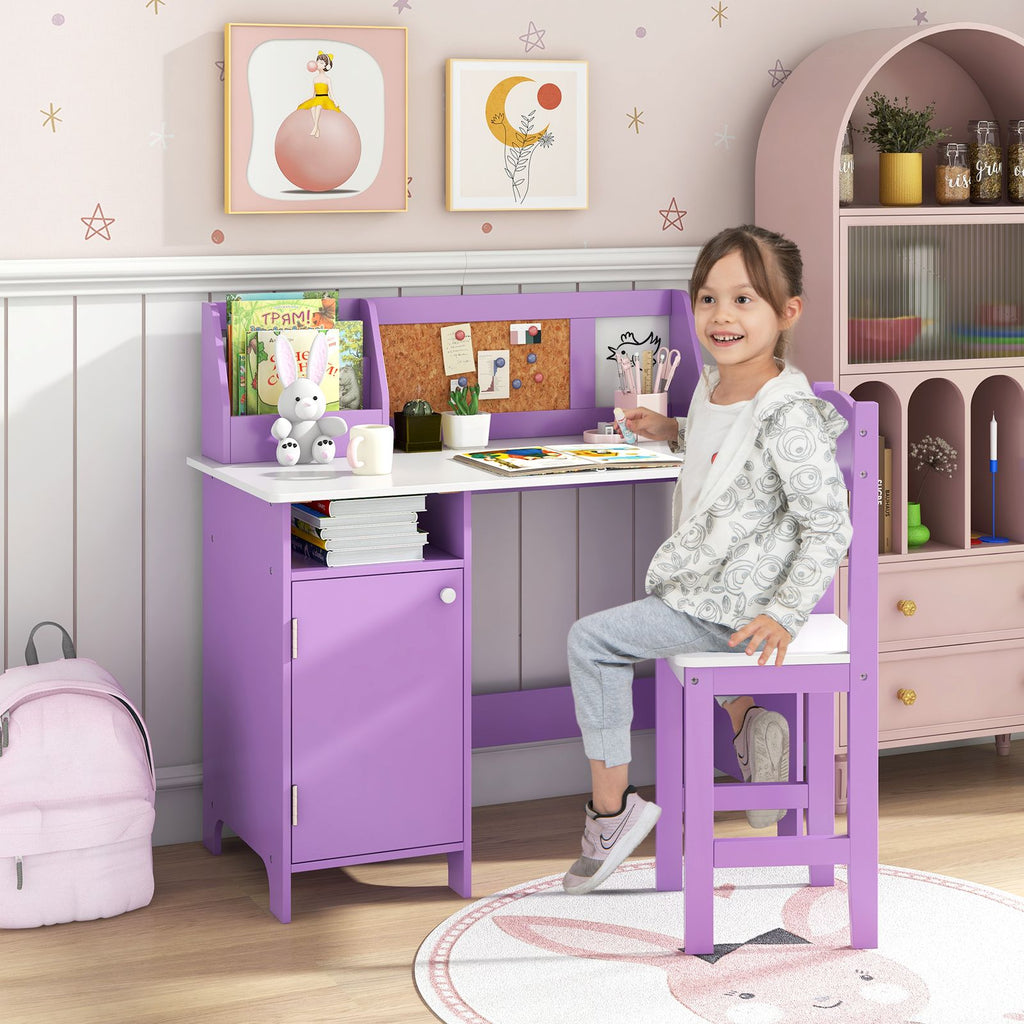 Kids Table and Chair Set with Hutch and Cabinet
