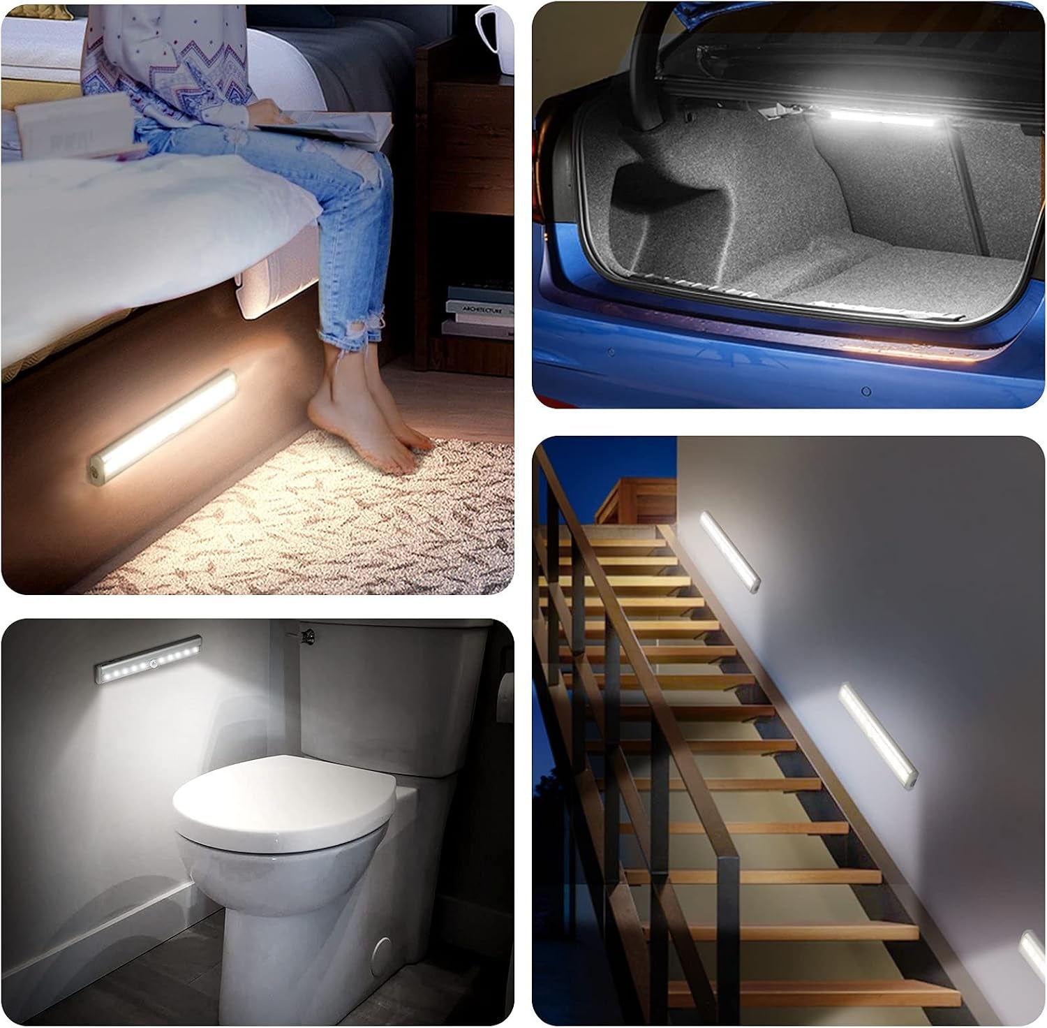 Indoor Motion Sensor Lights - Battery Operated Magnetic Under Cabinet Night Lights (Cool White, 2 Pack)