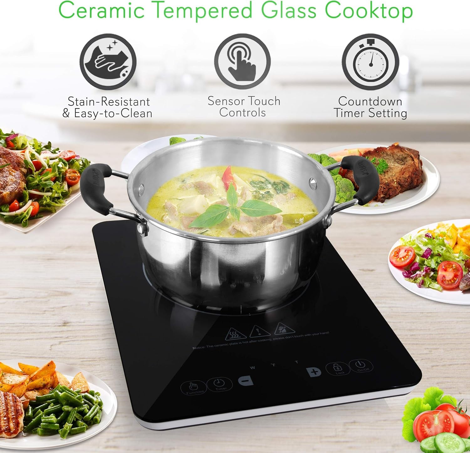 Electric Induction Cooktop - Upgraded Tech Single Digital Portable Countertop Stove Burner, Kids Safety Lock - Made for Magnetic & Cast Iron Pots - 120V (PKSTIND24)