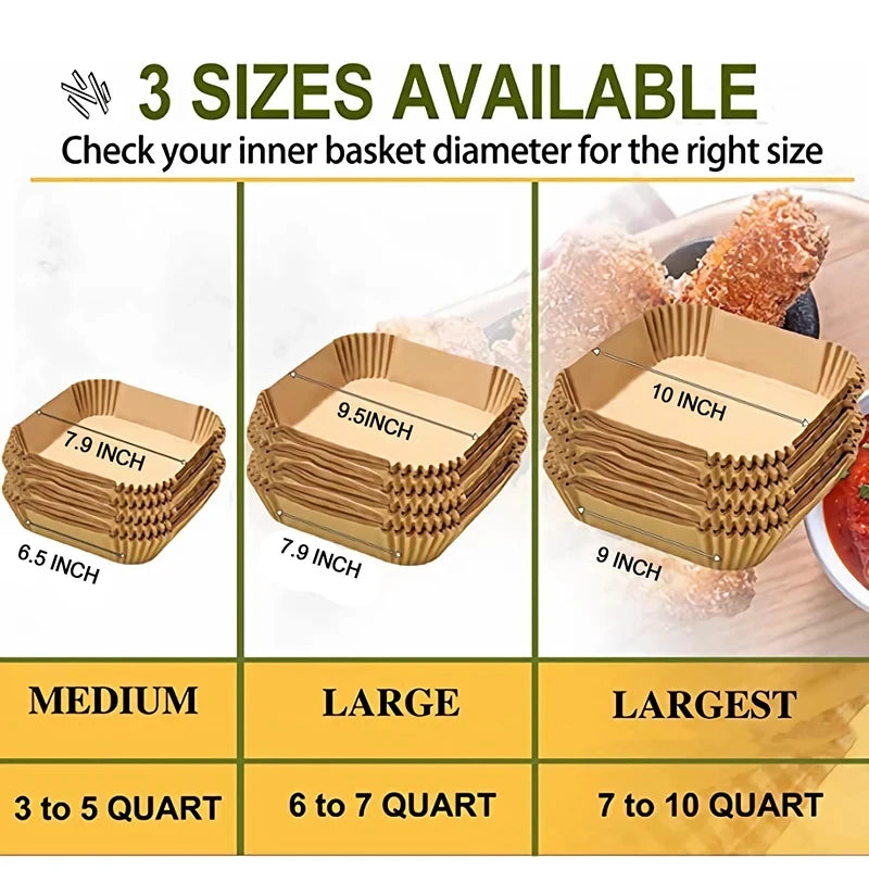 Air Fryer Disposable Paper Liner for Cosori Ninja Square/Round Nonstick Parchment Baking Oven Paper Kitchen Accessories