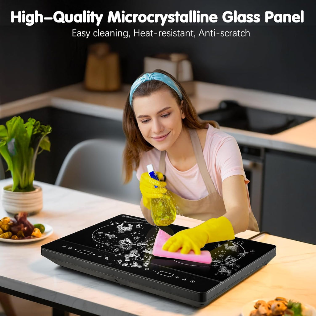 Double Induction Hob, Portable Induction Cooker, Black Glass Plate, 2800W, Independent Touch Control, 8 To10 Power Levels,10 Temperature Setting, 3 Hour Timer, Child Safety Lock, with Plug