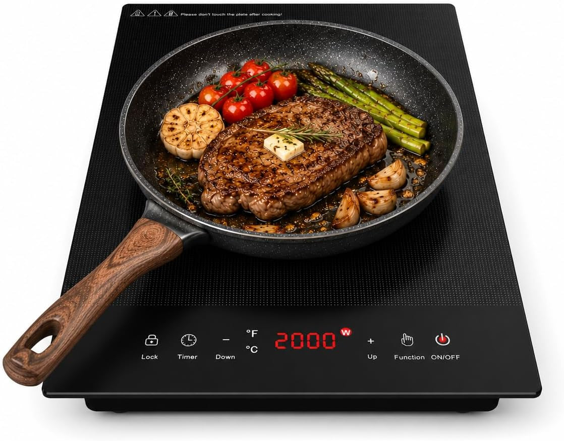 Electric Cooktop,  1800W Portable Stove Top, 12" Infrared Single Burner Hot Plate for Cooking, Countertop Ceramic Radiant Cooker with Timer & Child Lock, All Cookware Compatible for Rv/Dorm
