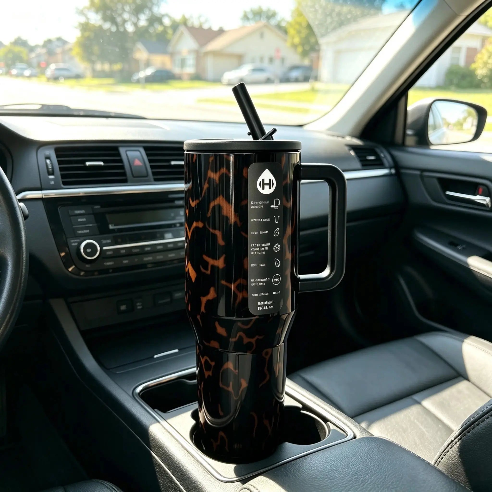 Hydrojug 40Oz Dark Tortoiseshell Pattern Drinkware Flask, Leak-Proof Stainless Steel Insulated Travel Cup, Keeps Drinks Cold 24H, Flasks Drinkware Portable Mug Tumbler Water Bottles Bottled Stylish,Sports Water Bottles