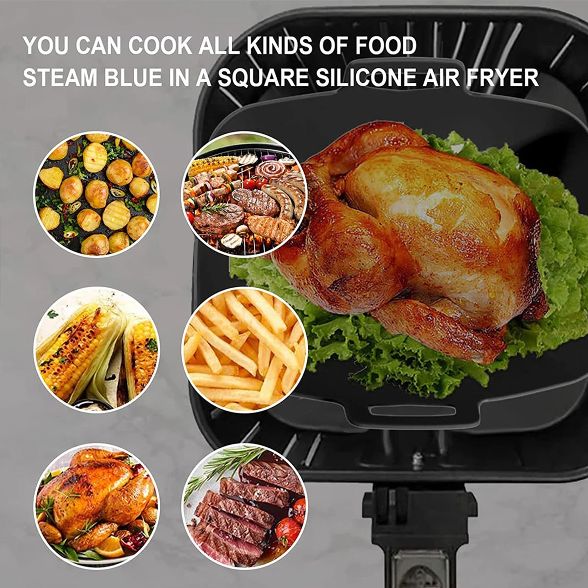 2Pcs Air Fryer Silicone Pot Air Fryer Liner Heat Resistant Air Fryer Silicone Basket Rectangle Baking Pan for Oven Microwave