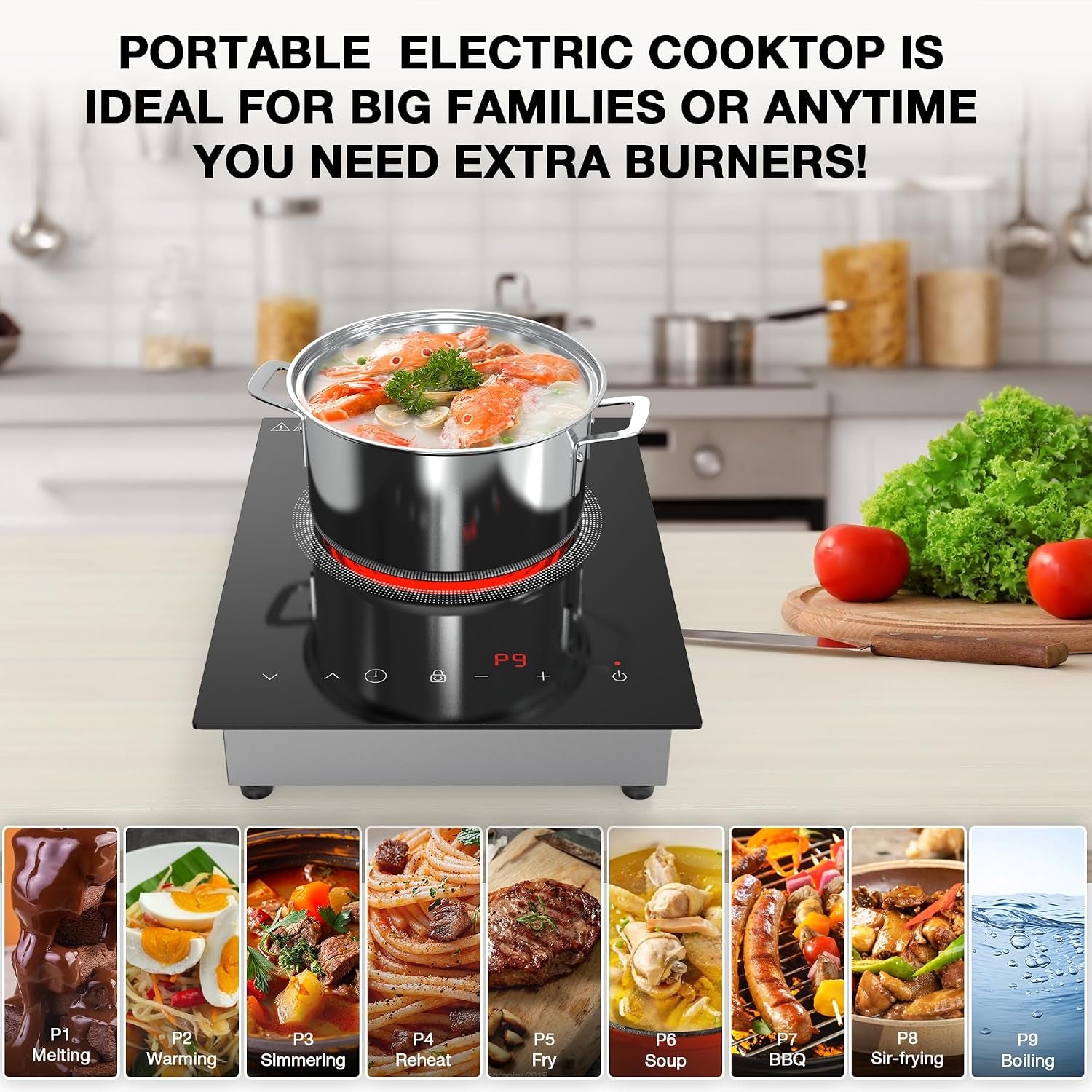 Single Burner Electric Cooktop,110V 1800W Electric Stove Top with LED Touch Control,Portable Cooktop 9 Power Levels, 4Htimer, Safety Lock,Overheat Protection