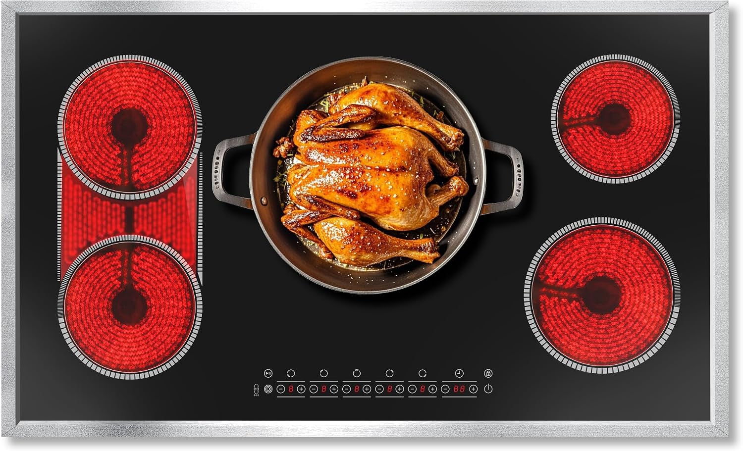 36 Inch Electric Cooktop, 5 Burner Stove Top Touch Control,220-240V | 36" Glass Ceramic Stove Top, 9600W, BBQ & Flexible Zone, Child Lock, Timer, Overheat Protection,220-240V Hard Wired (No Plug)