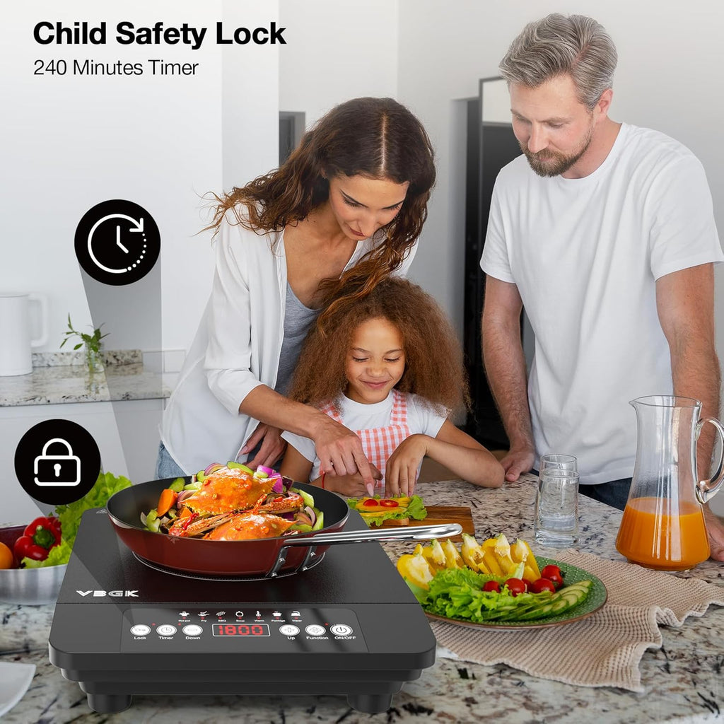 Portable Induction Cooktop,110V Single Burner Induction Stove Top,1800W Induction Hot Plate Electric Burner,7 Power Levels, Kids Lock & Timer,Led Touch Control,Overheat Protection