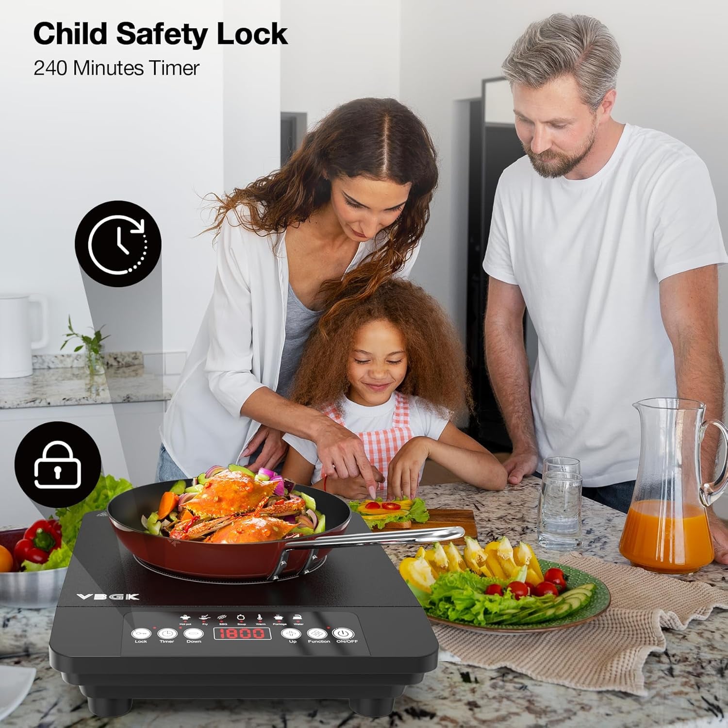 Portable Induction Cooktop,110V Single Burner Induction Stove Top,1800W Induction Hot Plate Electric Burner,7 Power Levels, Kids Lock & Timer,Led Touch Control,Overheat Protection