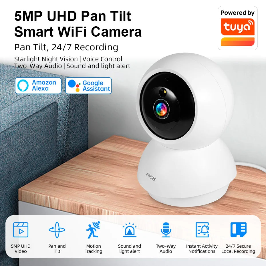 5MP Wifi Camera Works with Tuya Smart Home Indoor Wireless IP Surveillance Camera Automatic Tracking Security Baby Monitor
