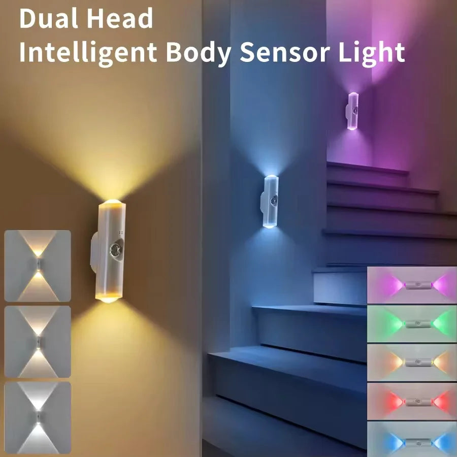 LED Night Lights Double-Head Sunset Wall Lamp Motion Sensor RGB Ambient Light Magnetic USB Rechargeable Party Corridor Closets