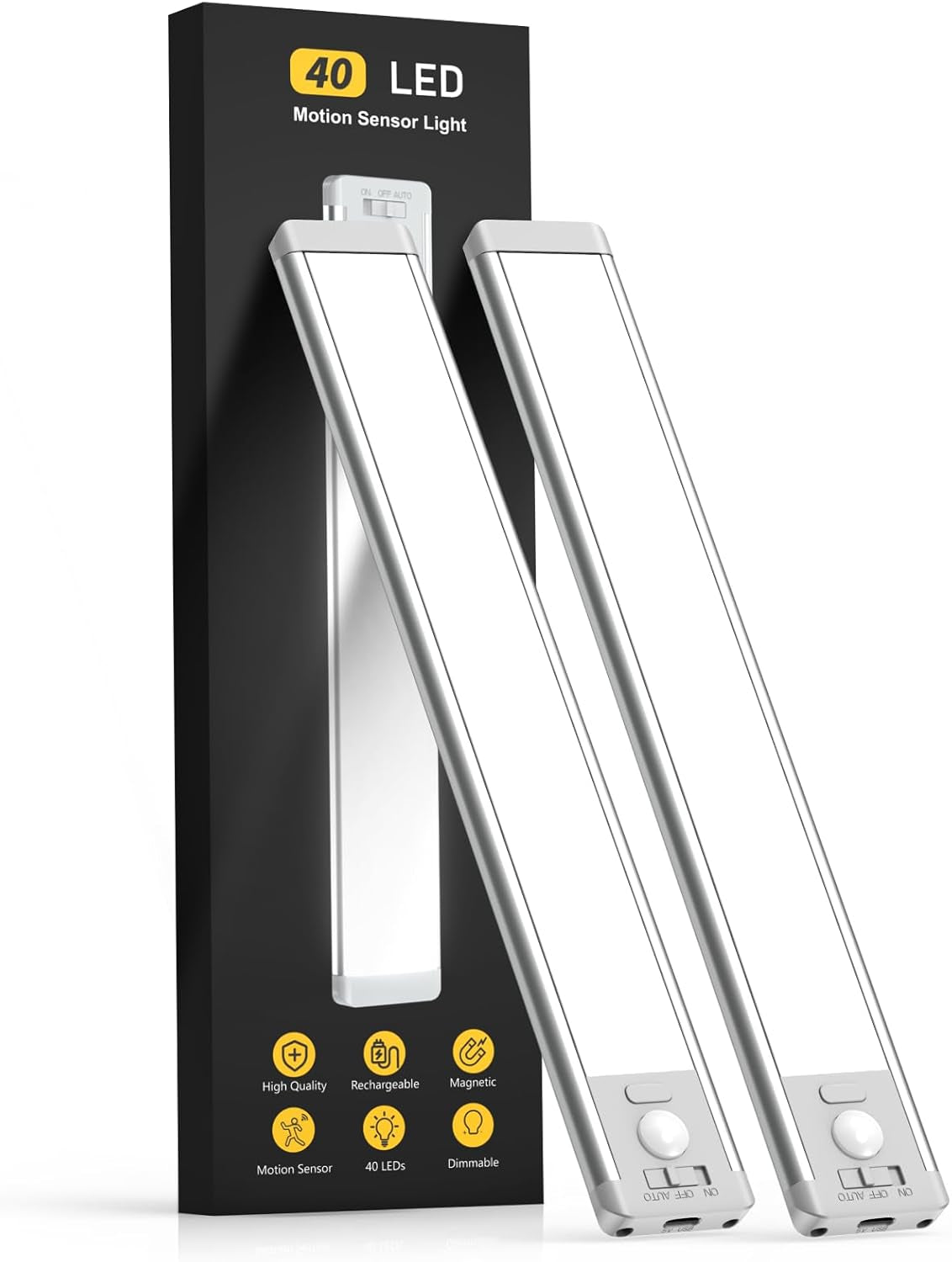 10-Inch Rechargeable Motion Sensor Under Cabinet Lighting - 2 Pack, 5-Level Dimmable Magnetic Wireless Lights for Indoor Use in Kitchen and Stairs