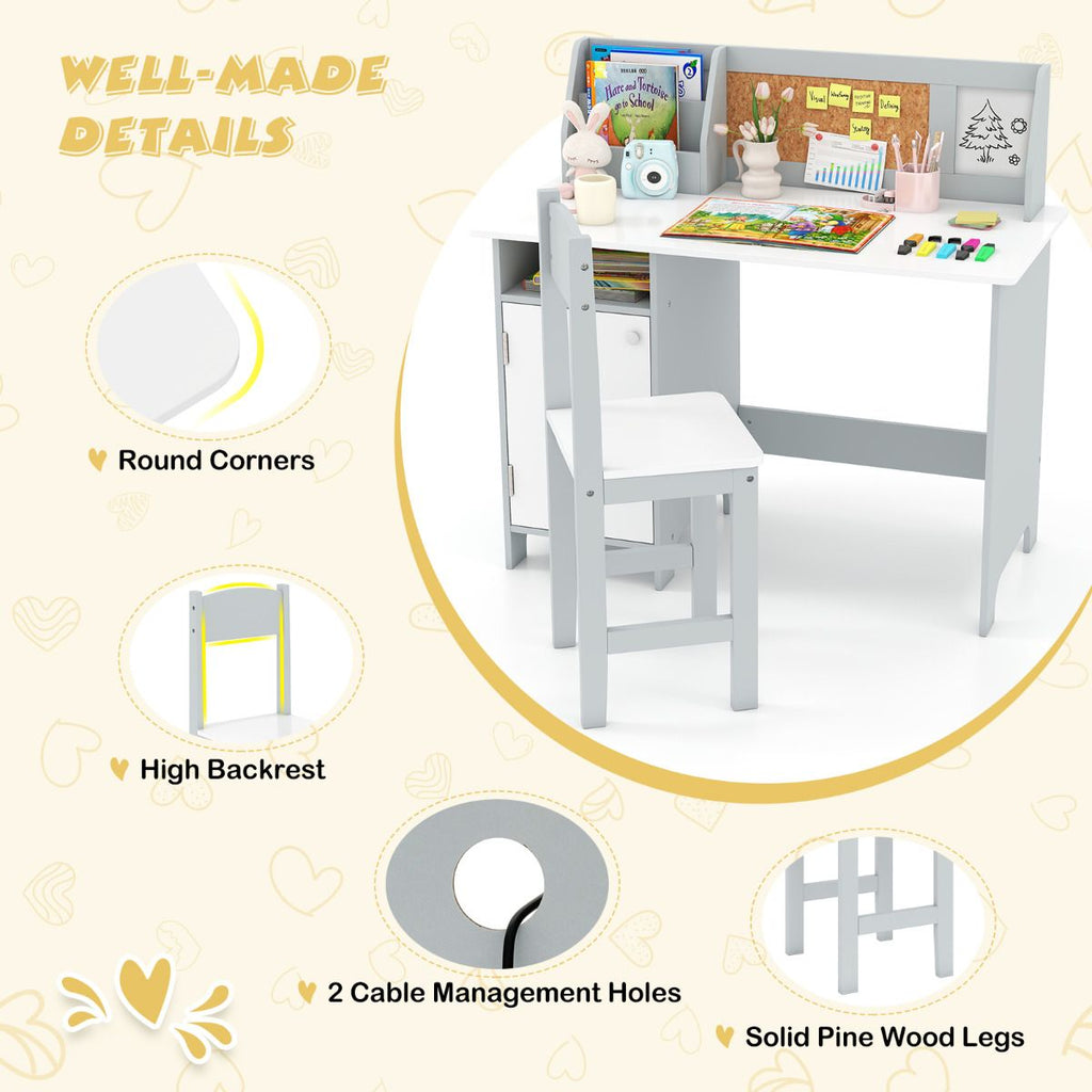 Kids Table and Chair Set with Hutch and Cabinet