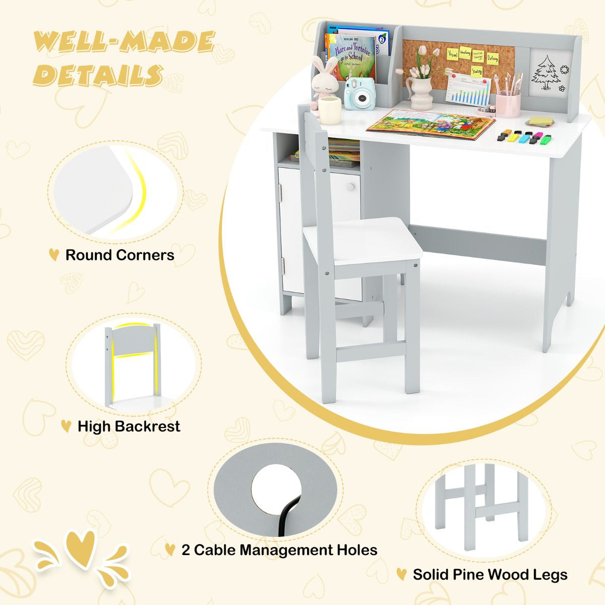 Kids Table and Chair Set with Hutch and Cabinet